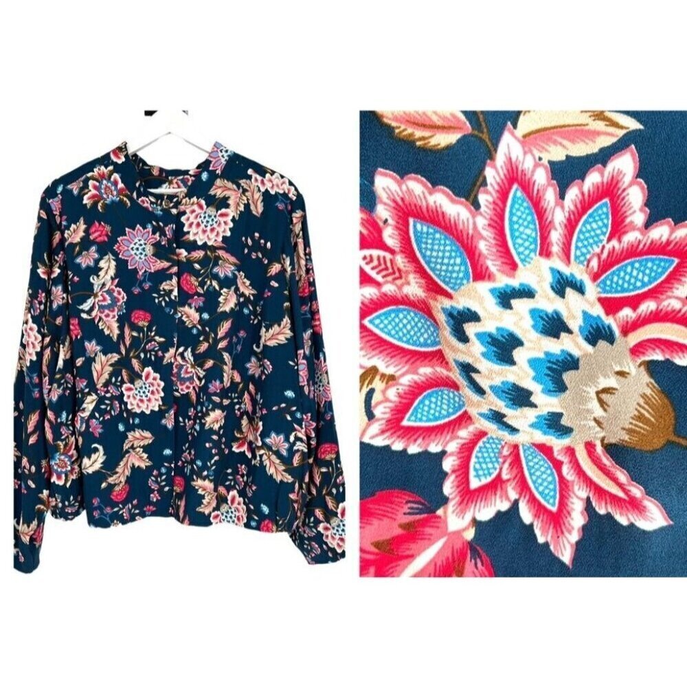 DG2 Diane Gilman Jacket Plus Size 2X Floral Teal Pink Full Zip L/S‎ Pockets NWT